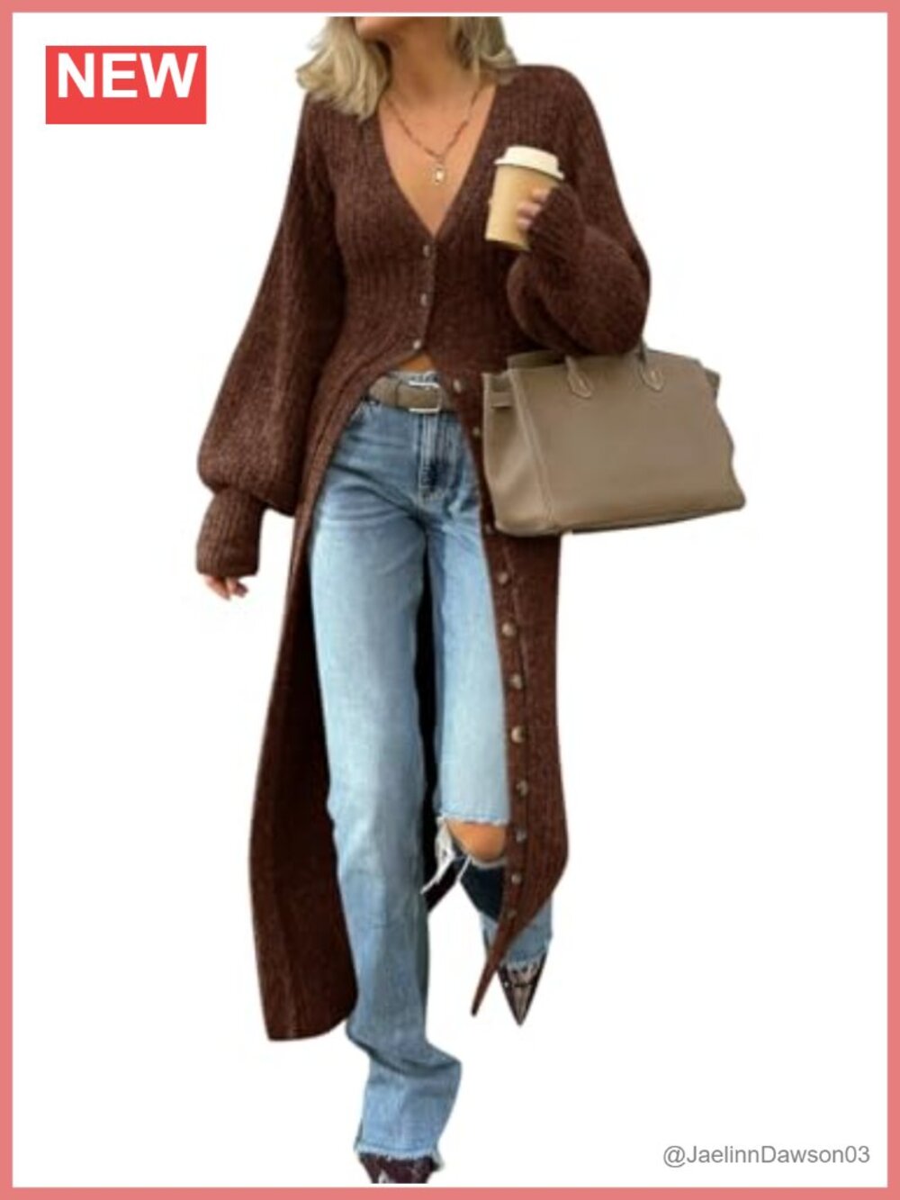 Chunky knit button down maxi cardigan sweater dress